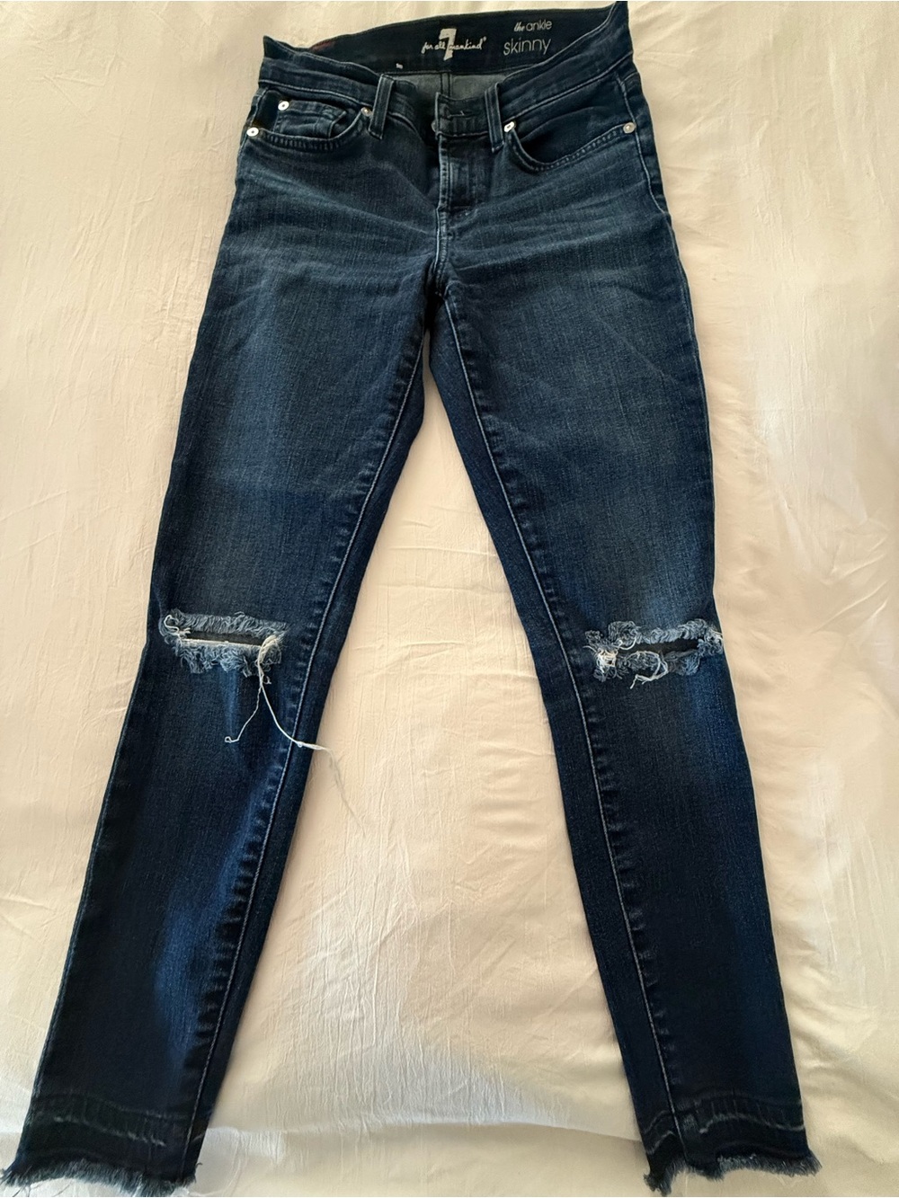 7 For All Mankind Dark Blue Skinny Distressed Jeans